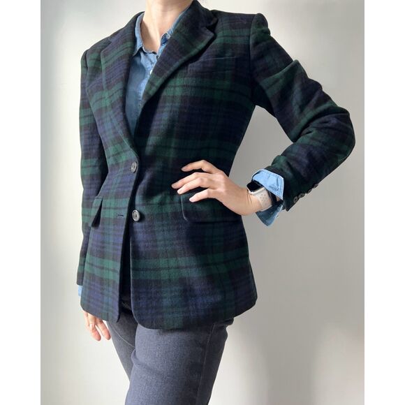 Vintage 90s Lauren Ralph Lauren Plaid Wool Cashmere Blazer Womens Size 6 Holiday - Picture 8 of 10